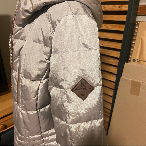 Eddie Bauer Down Parka 
Size: Medium Tall
Color: Champagne, metallic taupe - Picture 2 of 14